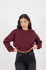 Bordo Şardonlu Bisiklet Yaka Basic Sweatshirt