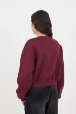 Bordo Şardonlu Bisiklet Yaka Basic Sweatshirt