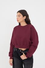 Bordo Şardonlu Bisiklet Yaka Basic Sweatshirt