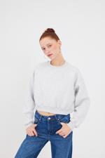 Bej Şardonlu Bisiklet Yaka Basic Sweatshirt