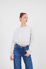 Bej Şardonlu Bisiklet Yaka Basic Sweatshirt