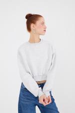 Bej Şardonlu Bisiklet Yaka Basic Sweatshirt