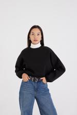 Siyah Şardonlu Bisiklet Yaka Basic Sweatshirt