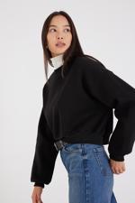 Siyah Şardonlu Bisiklet Yaka Basic Sweatshirt