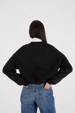 Siyah Şardonlu Bisiklet Yaka Basic Sweatshirt