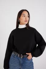 Siyah Şardonlu Bisiklet Yaka Basic Sweatshirt