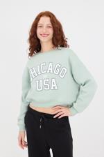 Yeşil CHICAGO Yazılı Şardonlu Sweatshirt