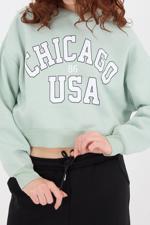 Yeşil CHICAGO Yazılı Şardonlu Sweatshirt