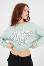 Yeşil CHICAGO Yazılı Şardonlu Sweatshirt