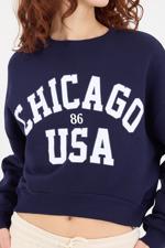 Lacivert CHICAGO Yazılı Şardonlu Sweatshirt