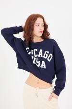 Lacivert CHICAGO Yazılı Şardonlu Sweatshirt