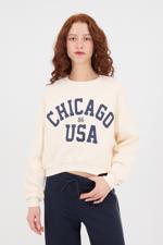 Bej CHICAGO Yazılı Şardonlu Sweatshirt