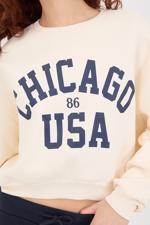 Bej CHICAGO Yazılı Şardonlu Sweatshirt