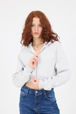 Bej Şardonlu Kapüşonlu Crop Sweatshirt