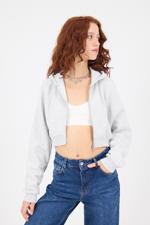 Bej Şardonlu Kapüşonlu Crop Sweatshirt