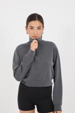 Siyah Dik Yaka Yarım Fermuarlı Modal Sweatshirt