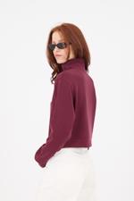 Bordo Dik Yaka Yarım Fermuarlı Modal Sweatshirt