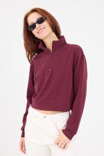 Bordo Dik Yaka Yarım Fermuarlı Modal Sweatshirt