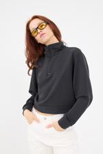 Siyah Dik Yaka Yarım Fermuarlı Modal Sweatshirt