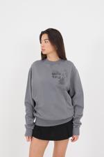 Gri Bisiklet Yaka Soluk Efektli Sweatshirt