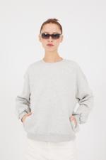 Bej Bisiklet Yaka Şardonlu Basic Sweatshirt