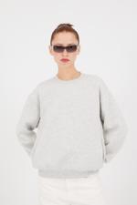 Bej Bisiklet Yaka Şardonlu Basic Sweatshirt