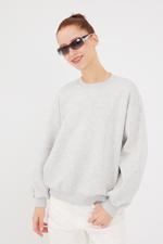 Bej Bisiklet Yaka Şardonlu Basic Sweatshirt