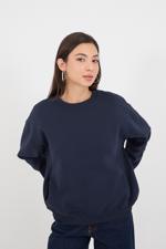 Lacivert Bisiklet Yaka Şardonlu Basic Sweatshirt