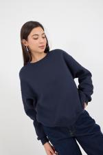 Lacivert Bisiklet Yaka Şardonlu Basic Sweatshirt