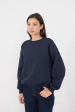 Lacivert Bisiklet Yaka Şardonlu Basic Sweatshirt