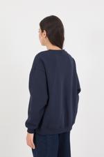 Lacivert Bisiklet Yaka Şardonlu Basic Sweatshirt