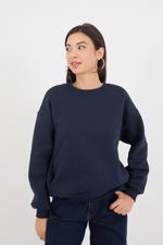 Lacivert Bisiklet Yaka Şardonlu Basic Sweatshirt