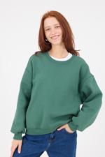 Yeşil Bisiklet Yaka Şardonlu Basic Sweatshirt