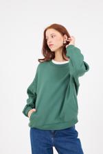 Yeşil Bisiklet Yaka Şardonlu Basic Sweatshirt