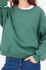 Yeşil Bisiklet Yaka Şardonlu Basic Sweatshirt