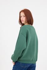 Yeşil Bisiklet Yaka Şardonlu Basic Sweatshirt