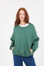 Yeşil Bisiklet Yaka Şardonlu Basic Sweatshirt