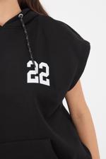 Siyah 22 Sayı Baskılı Şardonlu Kolsuz Sweatshirt