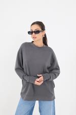 Siyah Bisiklet Yaka Oversize Modal Sweatshirt