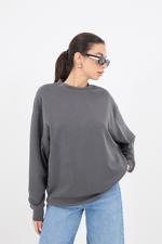 Siyah Bisiklet Yaka Oversize Modal Sweatshirt