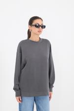 Siyah Bisiklet Yaka Oversize Modal Sweatshirt