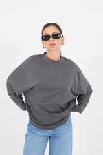 Siyah Bisiklet Yaka Oversize Modal Sweatshirt