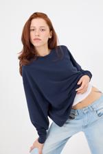 Lacivert Bisiklet Yaka Oversize Modal Sweatshirt