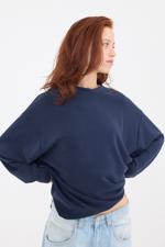 Lacivert Bisiklet Yaka Oversize Modal Sweatshirt