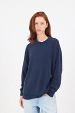 Lacivert Bisiklet Yaka Oversize Modal Sweatshirt