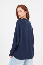 Lacivert Bisiklet Yaka Oversize Modal Sweatshirt