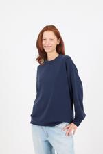 Lacivert Bisiklet Yaka Oversize Modal Sweatshirt