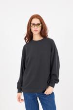 Siyah Bisiklet Yaka Oversize Modal Sweatshirt