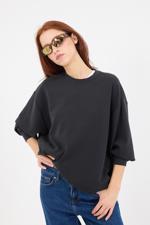 Siyah Bisiklet Yaka Oversize Modal Sweatshirt