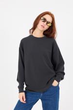 Siyah Bisiklet Yaka Oversize Modal Sweatshirt